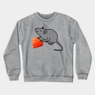 Cute Valentines Day Rat with Red Heart Crewneck Sweatshirt